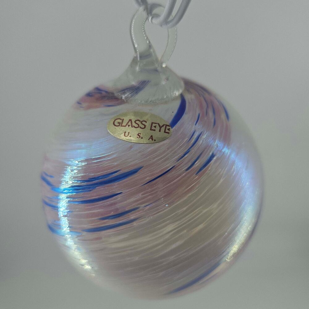 Hand Blown Art Glass Eye white purple swirl Witch Ball Orb Sphere ornament